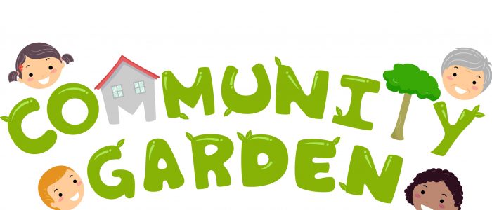 Typography Illustration Featuring the Phrase Community Garden Surrounded by Village Residents